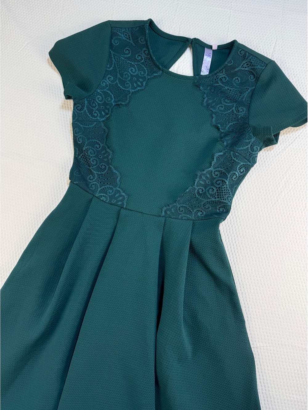 Alya Dress Women XS Green Lace Fit Flare Skater Pockets Cocktail Coquette